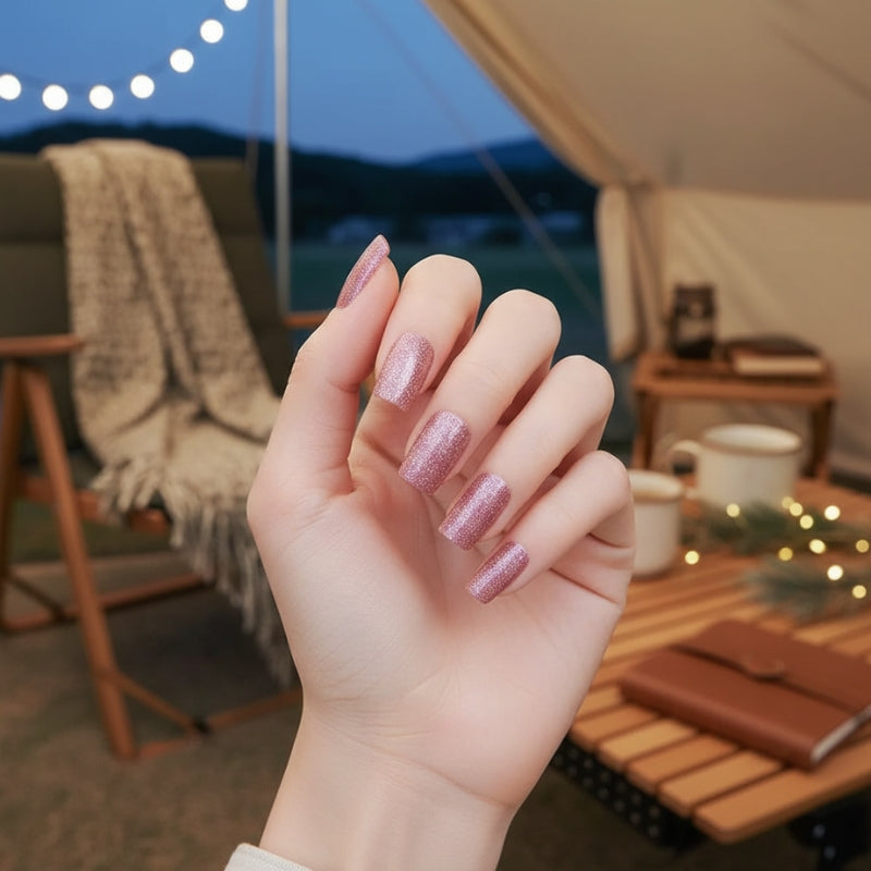 Medium Pink Glitter-Gel Nail Stickers — No UV Lamp Needed - Secret Teddy