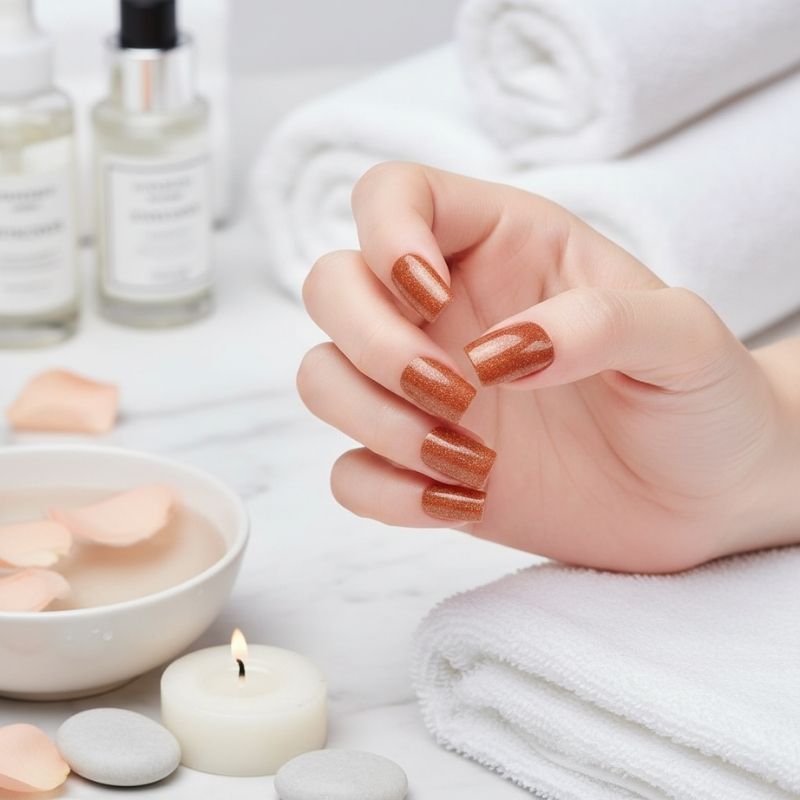 Copper Glitter-Gel Nail Stickers — No UV Lamp Needed - Secret Teddy