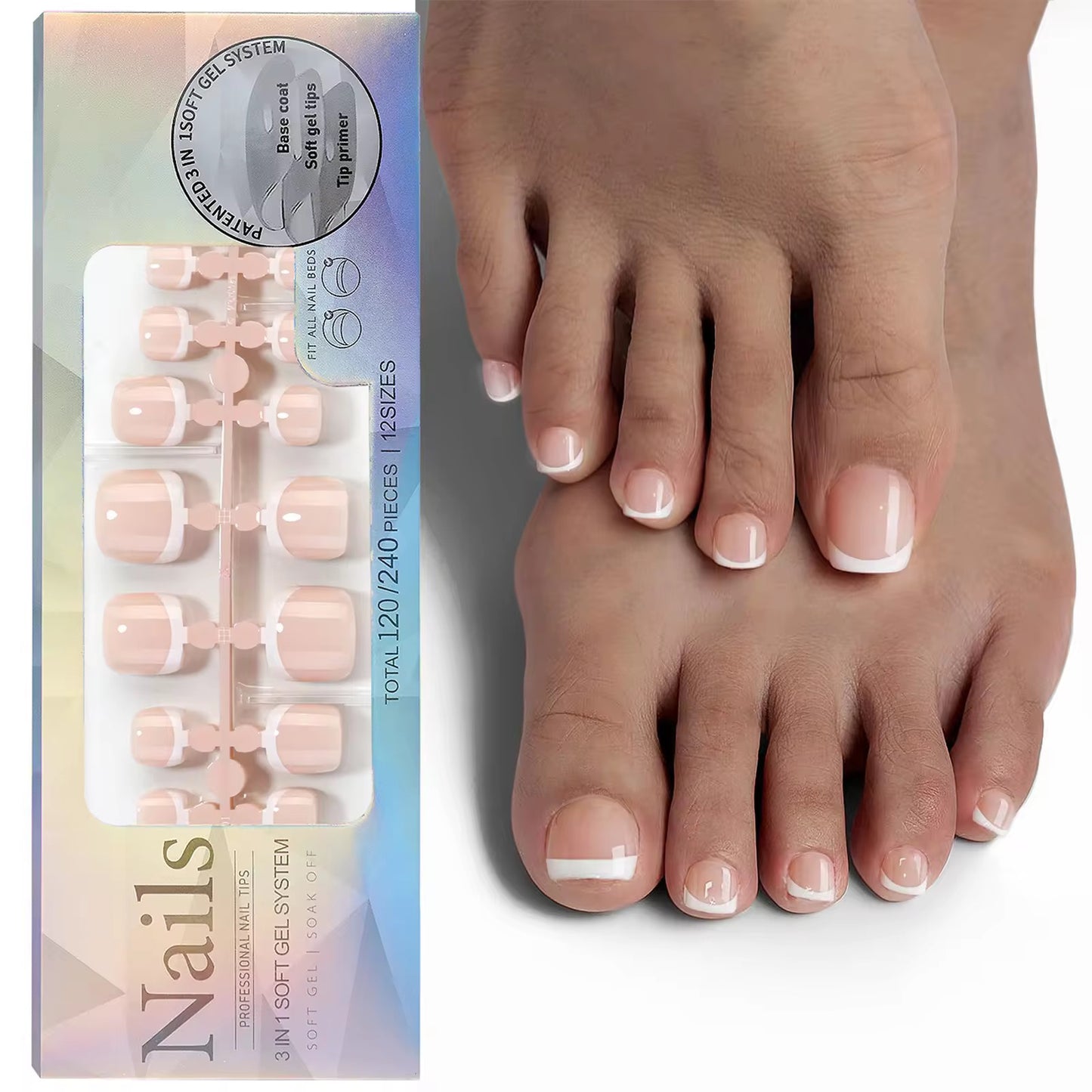 Bare Peach French Toenails (120 pieces)