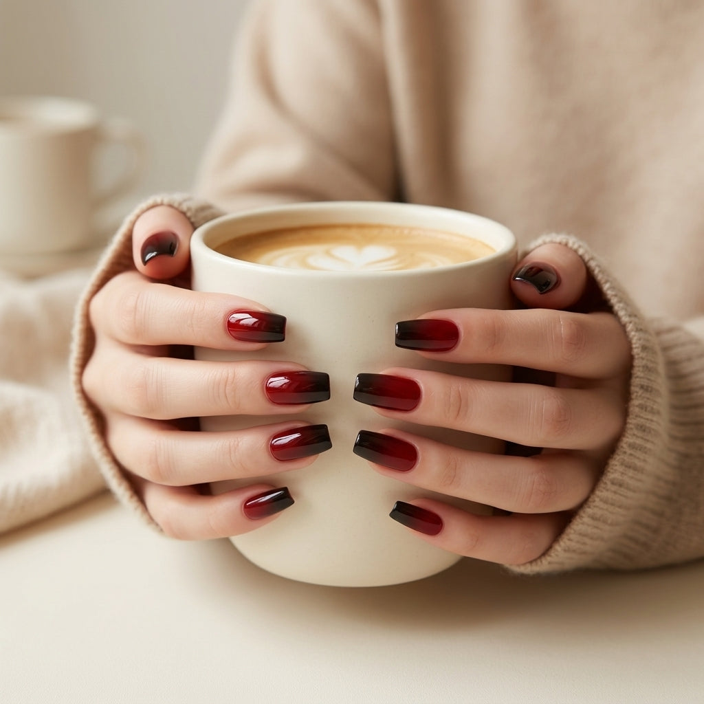 Burgundy Ombre-Gel Nail Stickers — No UV Lamp Needed - Secret Teddy