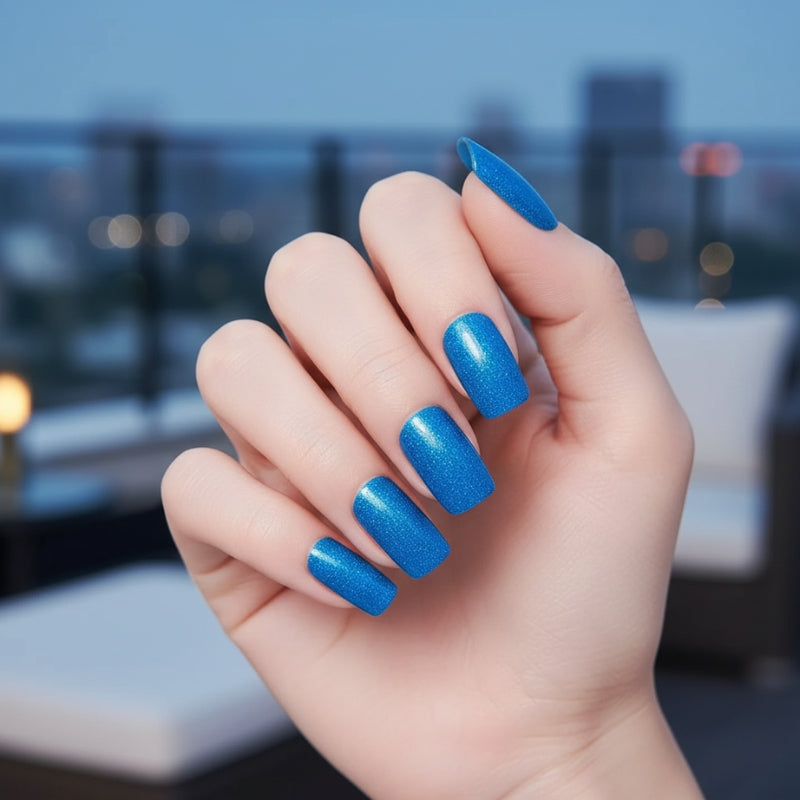 Blue Glitter-Gel Nail Stickers — No UV Lamp Needed - Secret Teddy