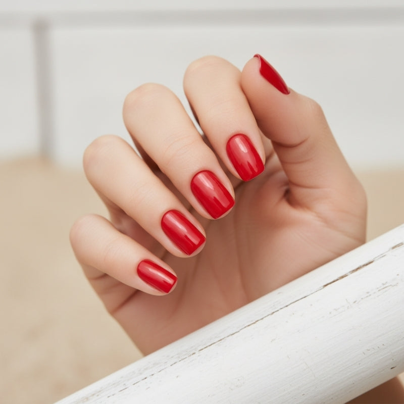 Glossy Red Nail Gel Strips - Secret Teddy
