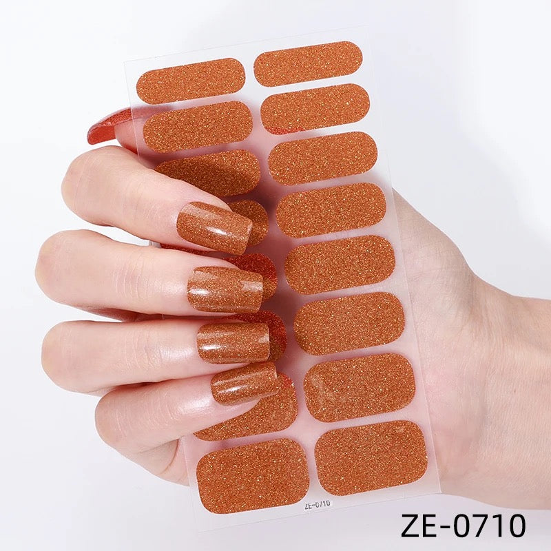 Copper Glitter-Gel Nail Stickers — No UV Lamp Needed