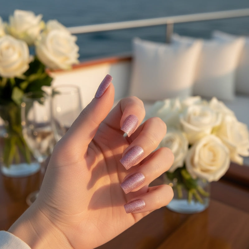 Light Pink Glitter-Gel Nail Stickers — No UV Lamp Needed - Secret Teddy
