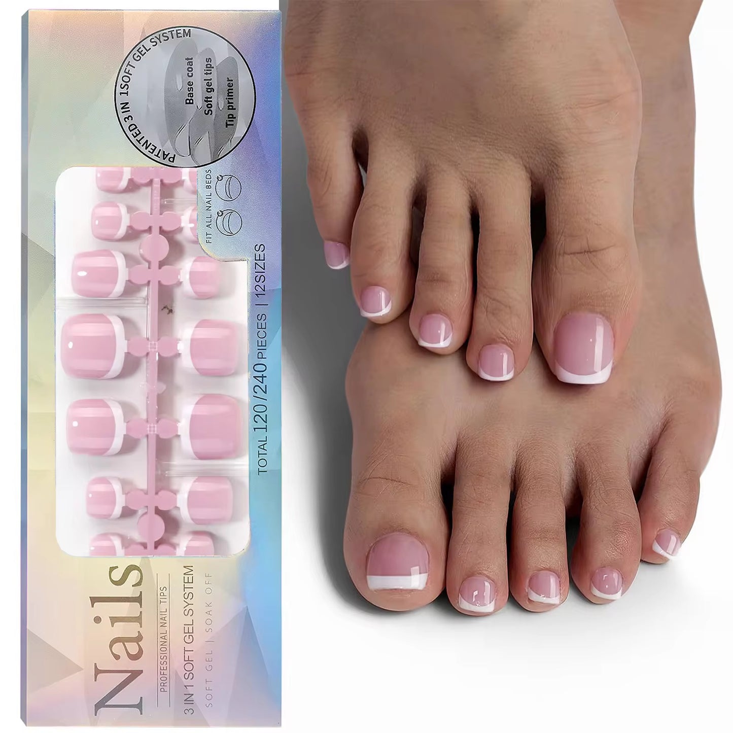 Baby Pink French Toenails(120 pieces)
