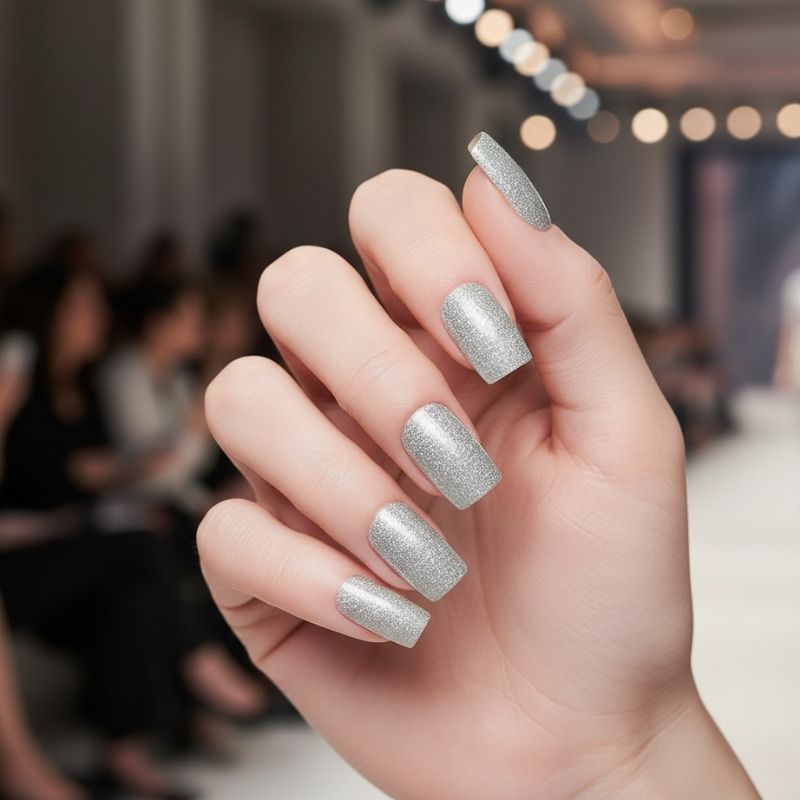 Silver Glitter Gel Nail Stickers — No UV Lamp Needed - Secret Teddy