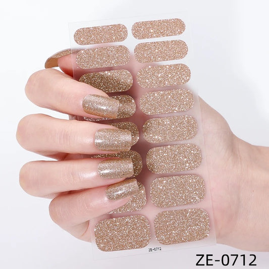Gold Glitter-Gel Nail Stickers — No UV Lamp Needed