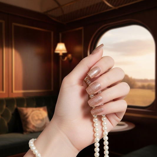 Rose Gold Glitter-Gel Nail Stickers — No UV Lamp Needed - Secret Teddy