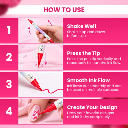 Nails Art Pen (Dual Tip - 12 Pens) - Secret Teddy