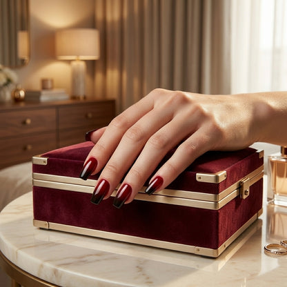 Burgundy Ombre-Gel Nail Stickers — No UV Lamp Needed - Secret Teddy