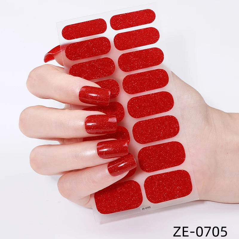 Red Glitter-Gel Nail Stickers — No UV Lamp Needed