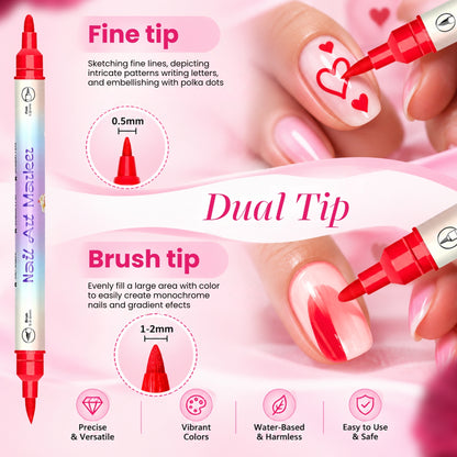 Nails Art Pen (Dual Tip - 12 Pens) - Secret Teddy