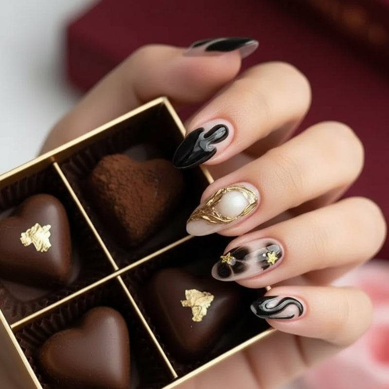 Golden Eclipse - 24 Nails Set - Secret Teddy