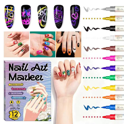 Nails Art Pen (Dual Tip - 12 Pens) - Secret Teddy