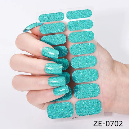 Turquoise Glitter-Gel Nail Stickers — No UV Lamp Needed