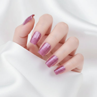 Pink Glitter-Gel Nail Stickers — No UV Lamp Needed - Secret Teddy