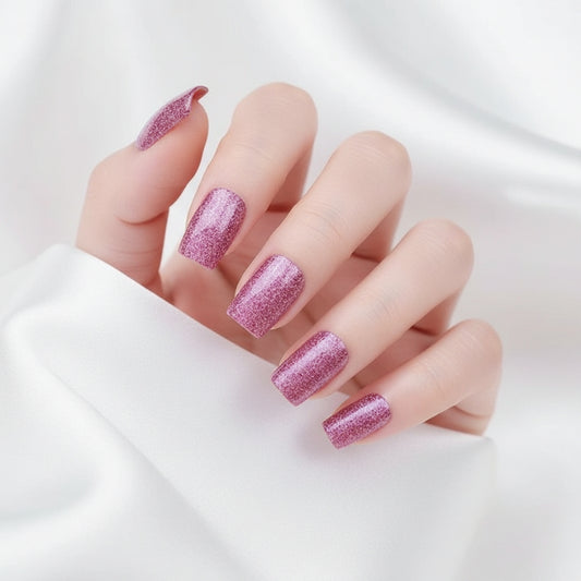 Pink Glitter-Gel Nail Stickers — No UV Lamp Needed - Secret Teddy