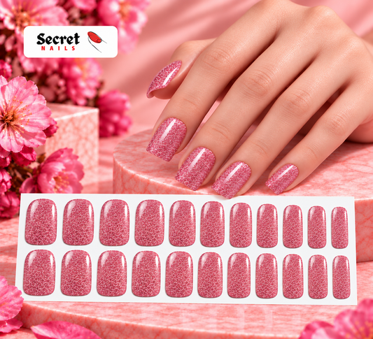 Pink Glitter-Gel Nail Stickers — No UV Lamp Needed - Secret Teddy