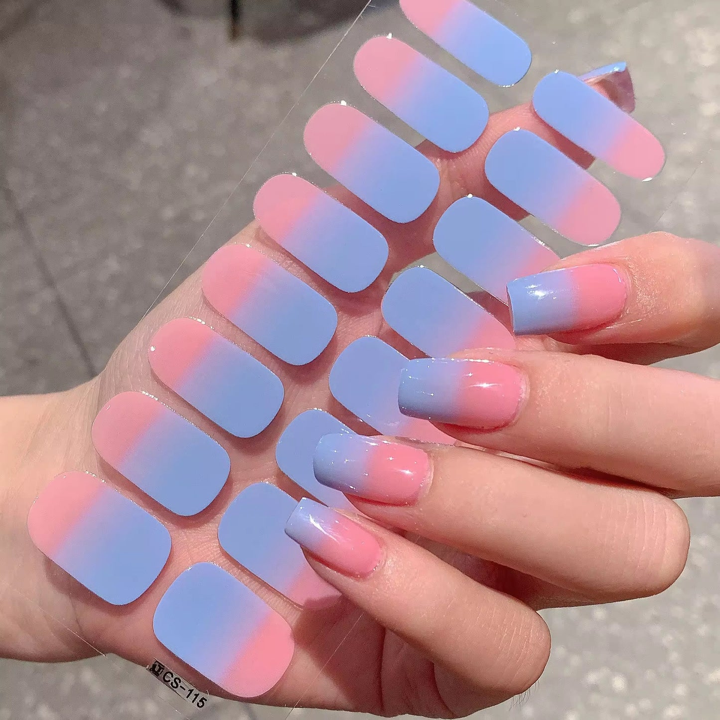 Blue Pink Ombre-Gel Nail Stickers — No UV Lamp Needed