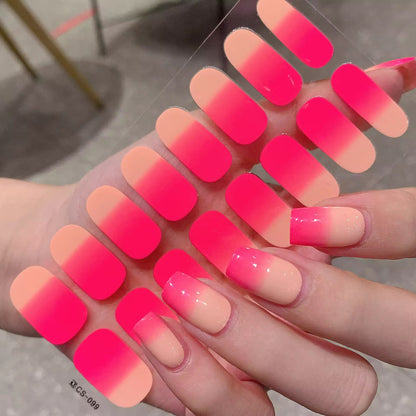 Neon Pink Ombre-Gel Nail Stickers — No UV Lamp Needed