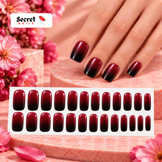 Burgundy Ombre-Gel Nail Stickers — No UV Lamp Needed