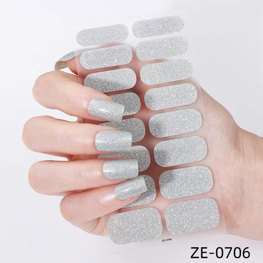 Silver Glitter Gel Nail Stickers — No UV Lamp Needed