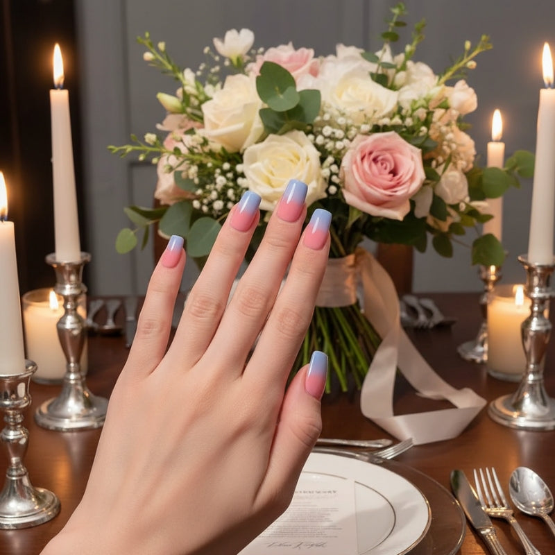 Blue Pink Ombre-Gel Nail Stickers — No UV Lamp Needed - Secret Teddy