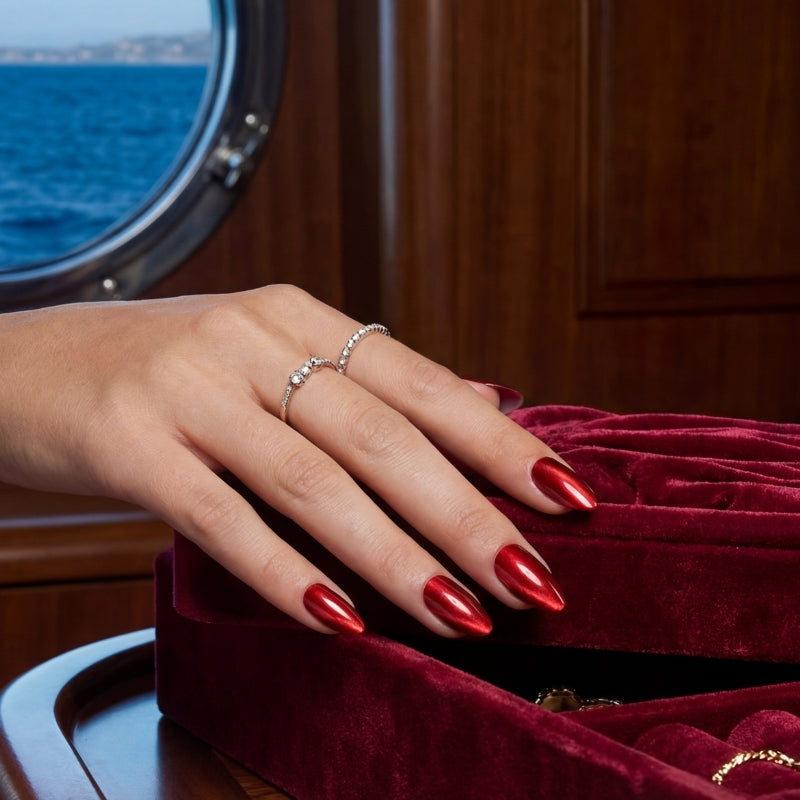 Cherry Wine Crystal Cat Eye Short Nails | Reusable Nails - Secret Teddy