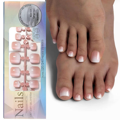 Milky Brown French Toenails(120 pieces)