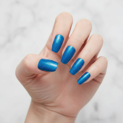 Blue Glitter-Gel Nail Stickers — No UV Lamp Needed - Secret Teddy