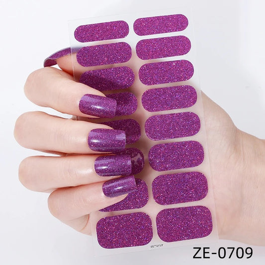 Dark Purple Glitter-Gel Nail Stickers — No UV Lamp Needed