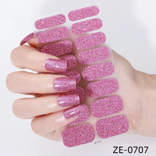 Pink Glitter-Gel Nail Stickers — No UV Lamp Needed