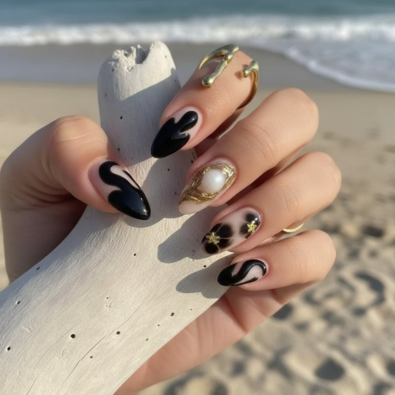 Golden Eclipse - 24 Nails Set - Secret Teddy