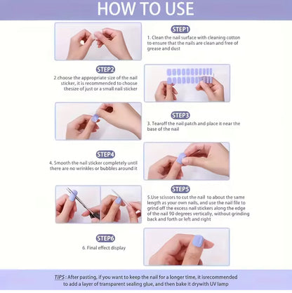 Blue Glitter-Gel Nail Stickers — No UV Lamp Needed