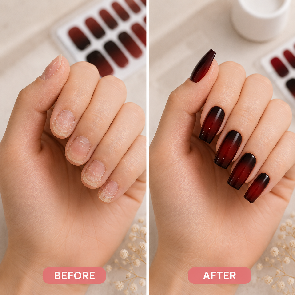 Secret Nails before and after nail transformation