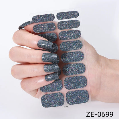 Dark Grey Glitter-Gel Nail Stickers — No UV Lamp Needed