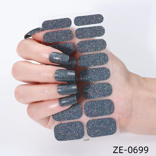 Dark Grey Glitter-Gel Nail Stickers — No UV Lamp Needed