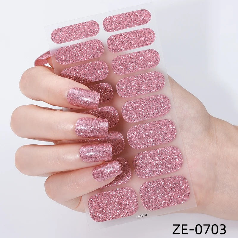 Medium Pink Glitter-Gel Nail Stickers — No UV Lamp Needed