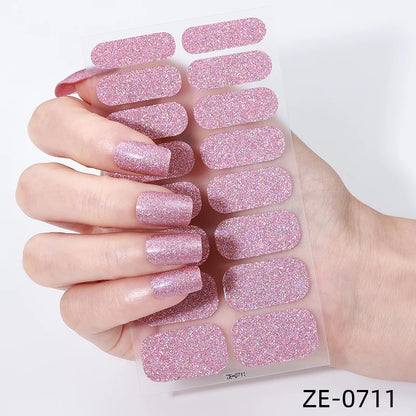 Light Pink Glitter-Gel Nail Stickers — No UV Lamp Needed