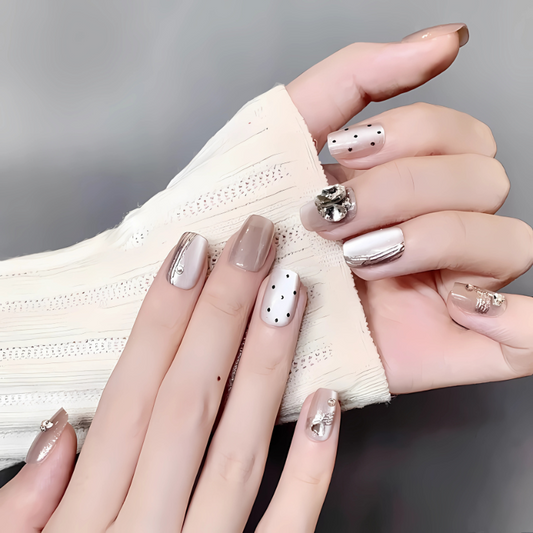 Handmade Reusable Cat Eye Nails - Soft Brown Cream - Secret Teddy