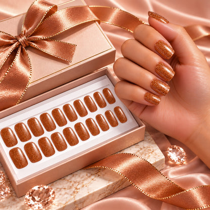 Copper Glitter-Gel Nail Stickers — No UV Lamp Needed - Secret Teddy