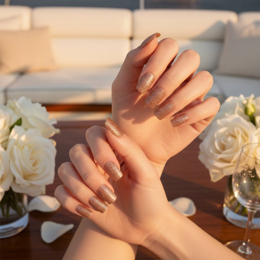 Gold Glitter-Gel Nail Stickers — No UV Lamp Needed - Secret Teddy