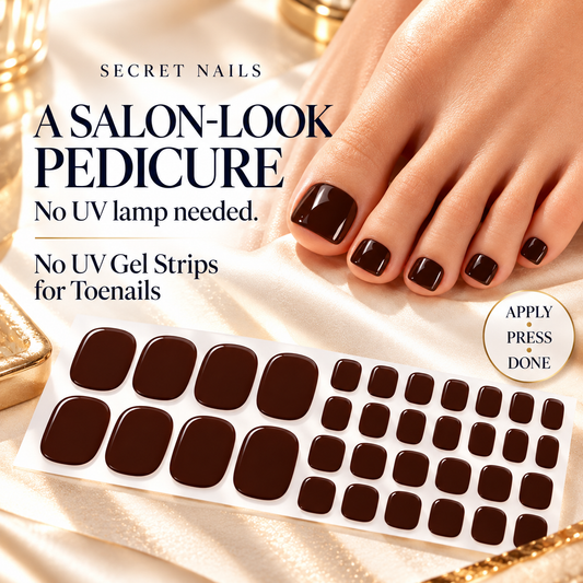 Espresso Brown Toe Nails Gel Strips - No UV Lamp Needed - Secret Teddy