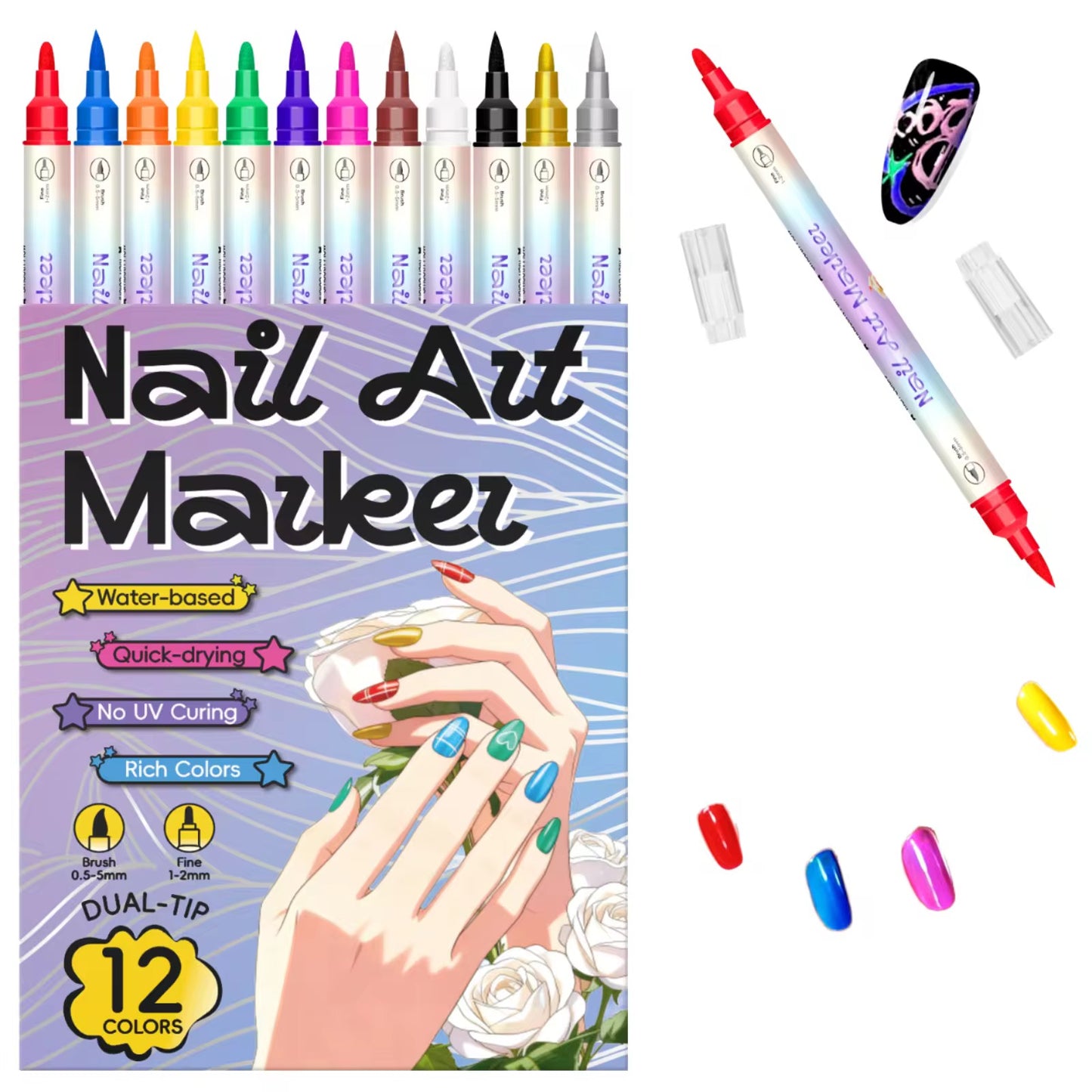 Nails Art Pen (Dual Tip - 12 Pens) - Secret Teddy