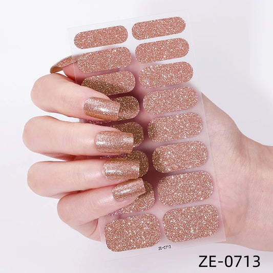 Rose Gold Glitter-Gel Nail Stickers — No UV Lamp Needed