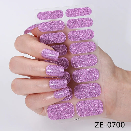 Purple Glitter-Gel Nail Stickers — No UV Lamp Needed