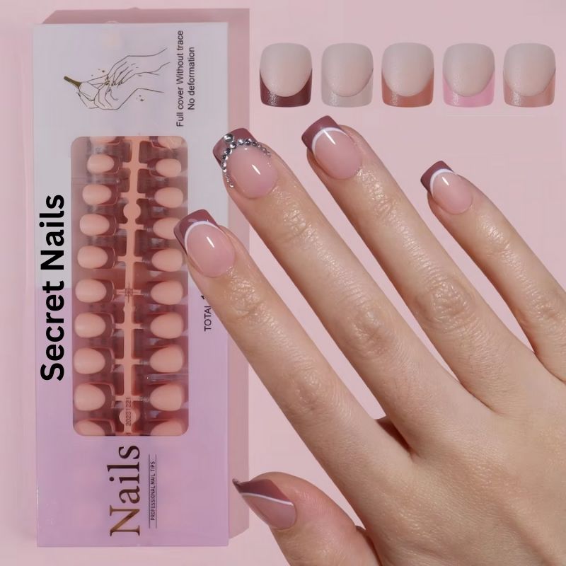 Faux ongles carrés French – Mélange de 5 couleurs | Boîte de 150 pièces