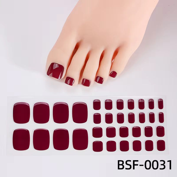 Royal Burgundy Toe Nails Gel Strips - No UV Lamp Needed - Secret Teddy