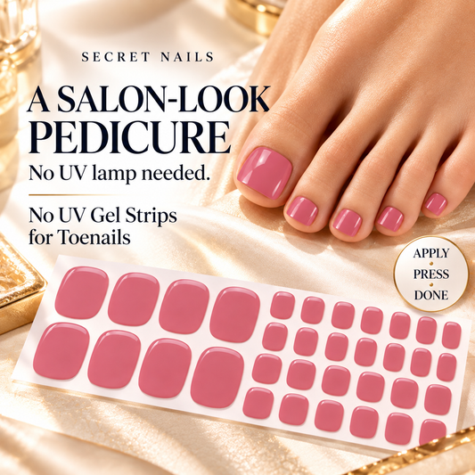 Mauve Pink Toe Nails Gel Strips - No UV Lamp Needed - Secret Teddy