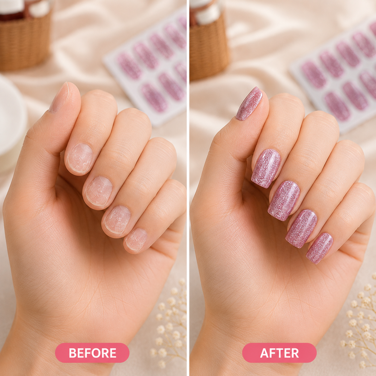 Secret Nails before and after nail transformation